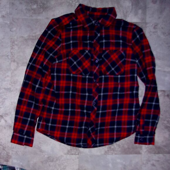 44 north size small womens plaid flannel shirt red blue button up - Picture 1 of 4